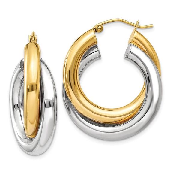 Crossover Double Tube Hoops in 14k Two-tone Gold, 20mm (3/4 Inch) - Picture 1 of 5